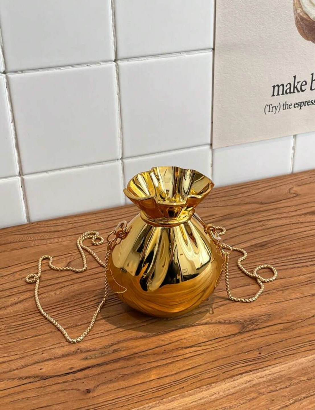 Gold Drawstring Coin Purse Clutch