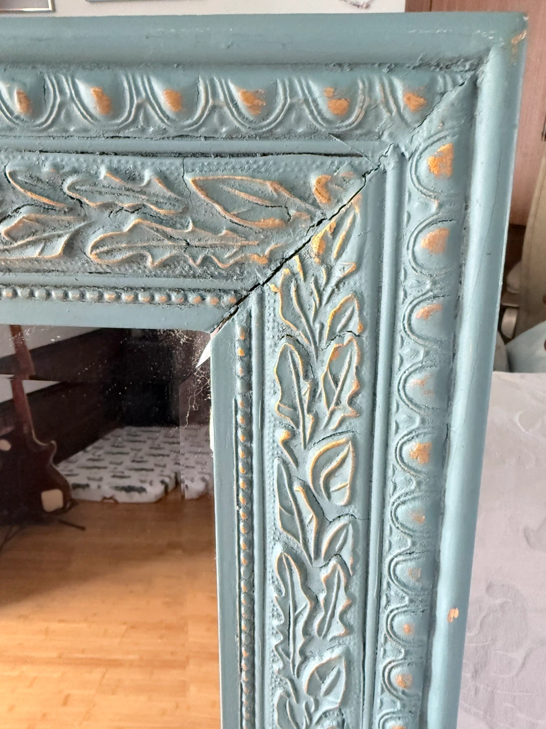 Beveled glass mirror - Teal Blue Frame