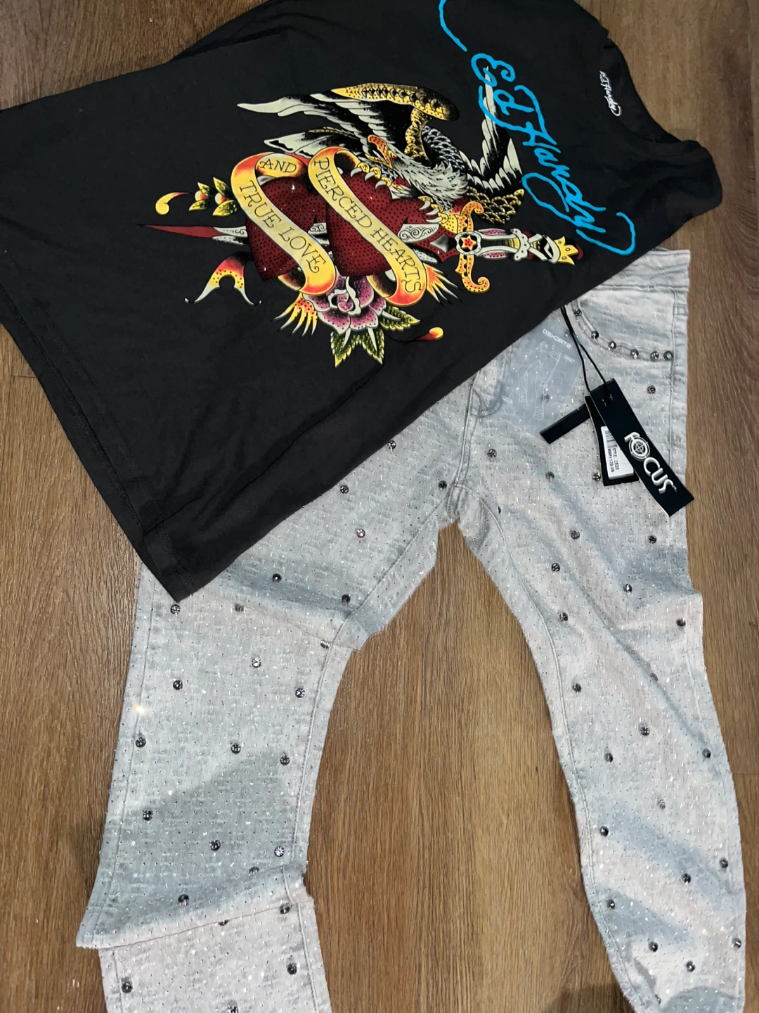 Ed Hardy Graphic Tee and Focus Embellished Jeans Set - photo 3