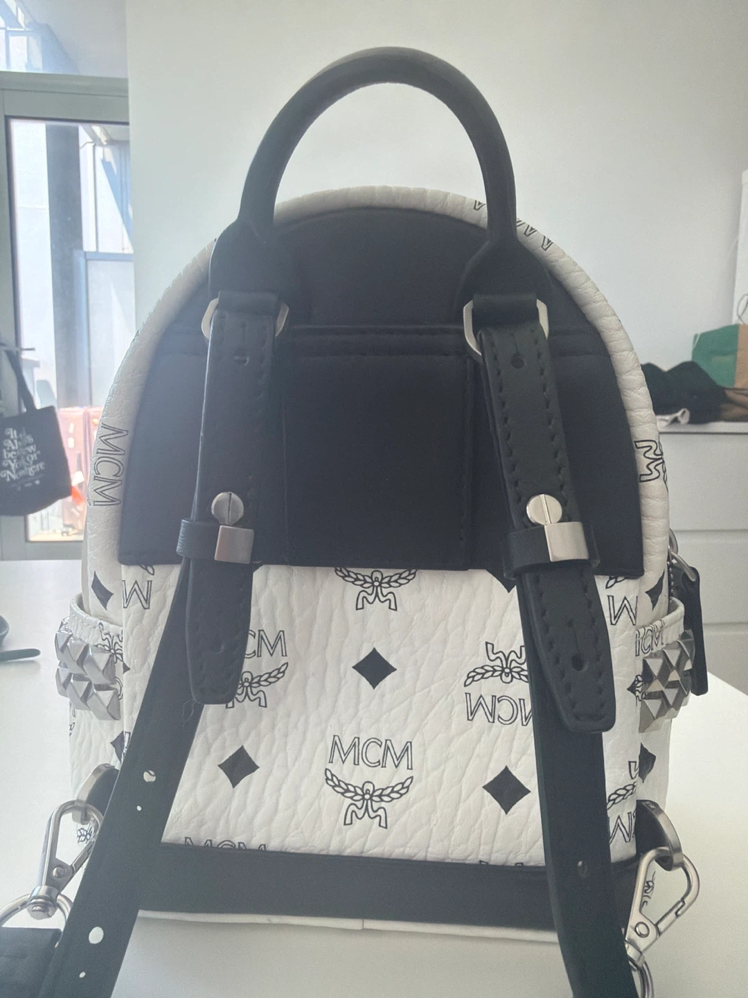 Authentic MCM Stark Side Studs Mini Backpack – White Visetos - photo 3