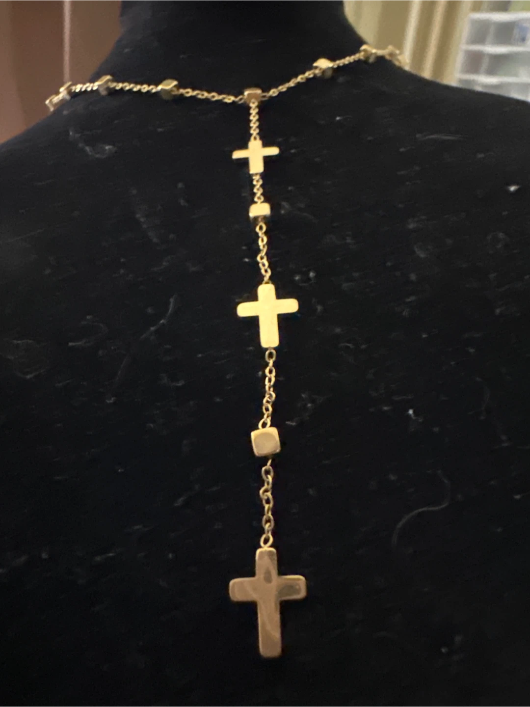 Gold Tone Stainless Steel Y-Necklace with Crosses - photo 3