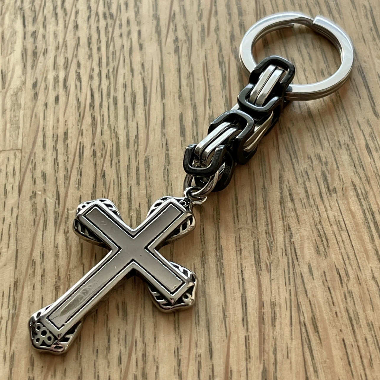 Cross stainless steel keychain