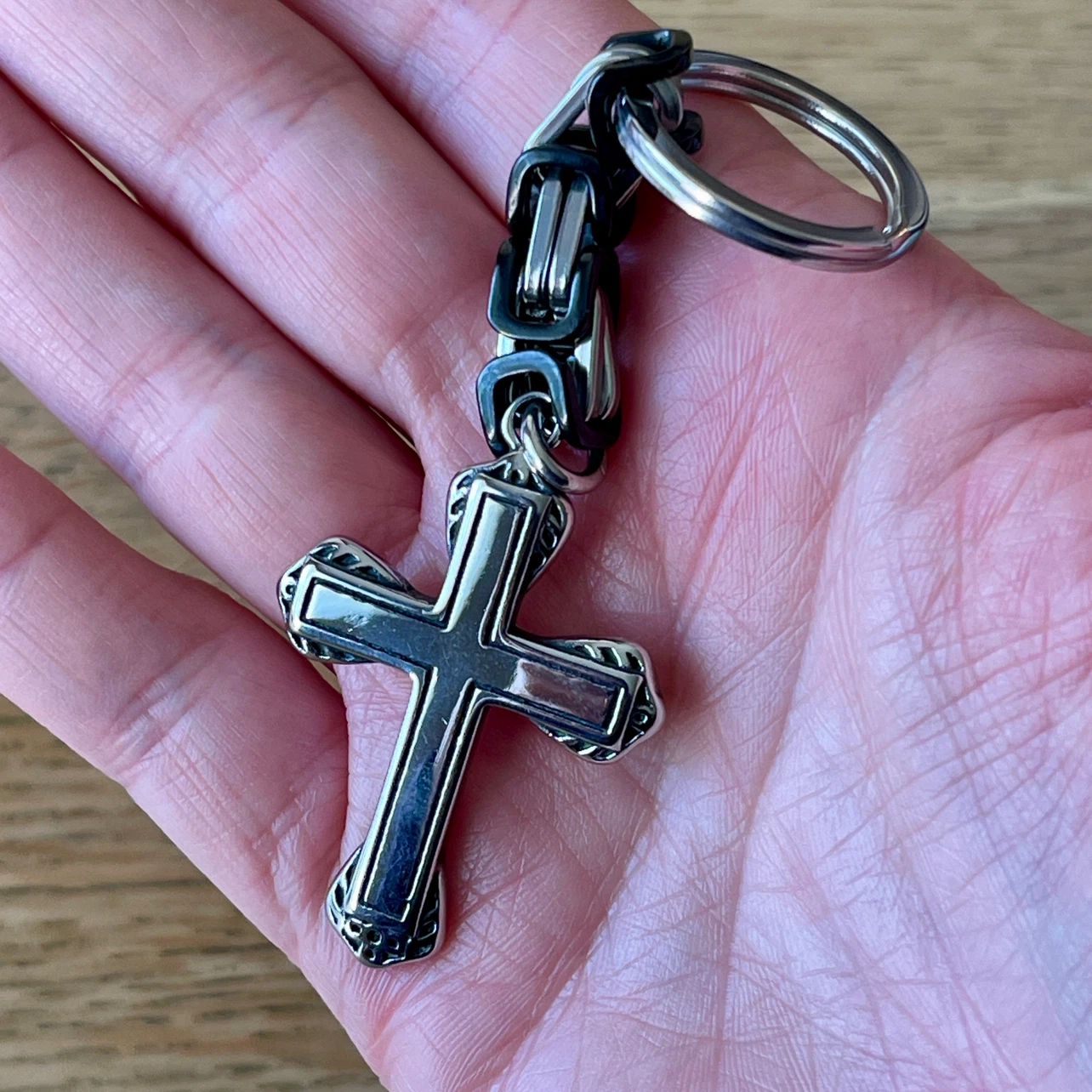 Cross stainless steel keychain - photo 3