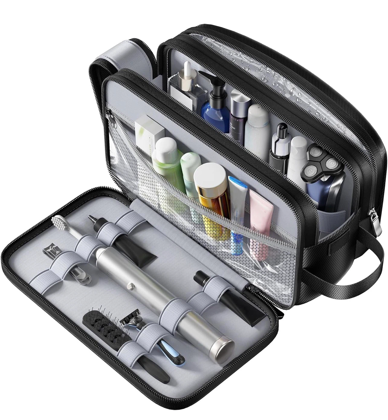 Black Waterproof Toiletry Bag with Multiple Compartments