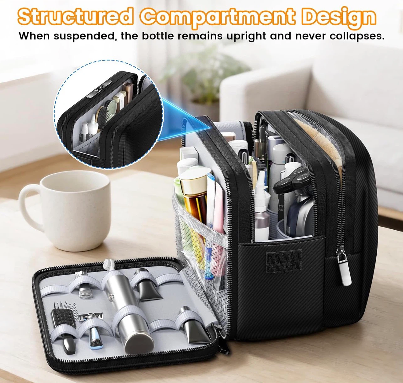 Black Waterproof Toiletry Bag with Multiple Compartments - photo 3