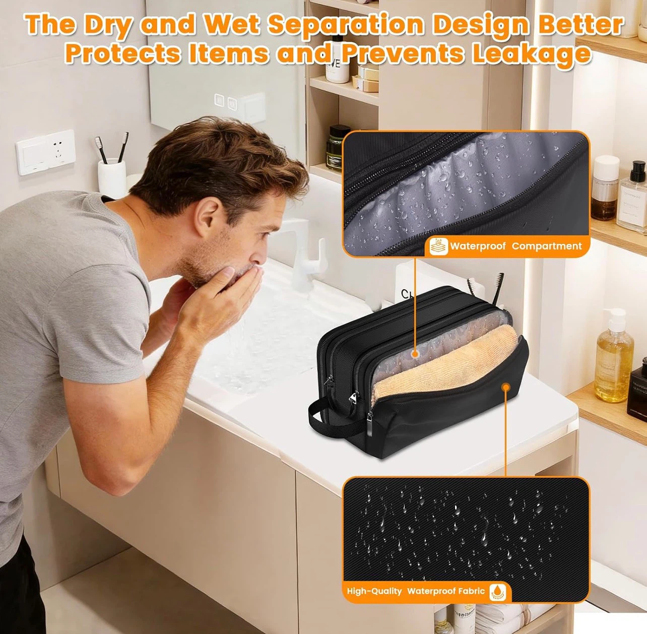 Black Waterproof Toiletry Bag with Multiple Compartments - photo 4