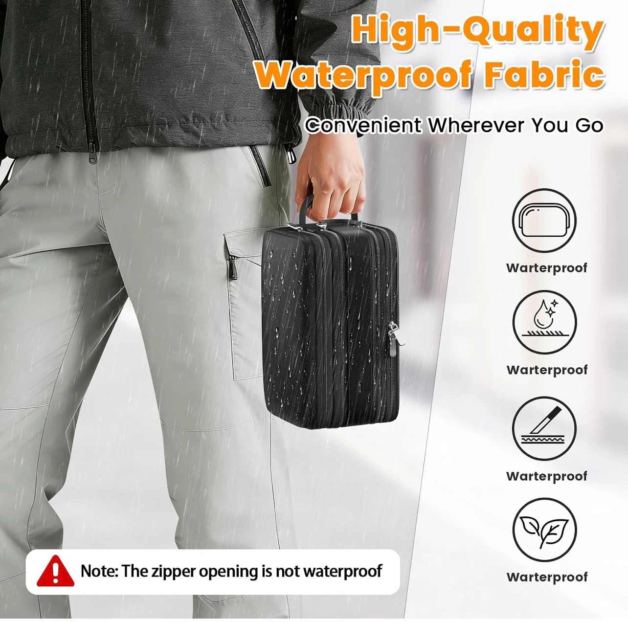 Black Waterproof Toiletry Bag with Multiple Compartments - photo 5
