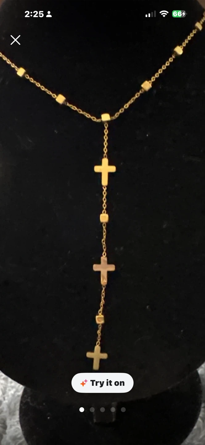 Gold Tone Stainless Steel Y-Necklace with Crosses - photo 2