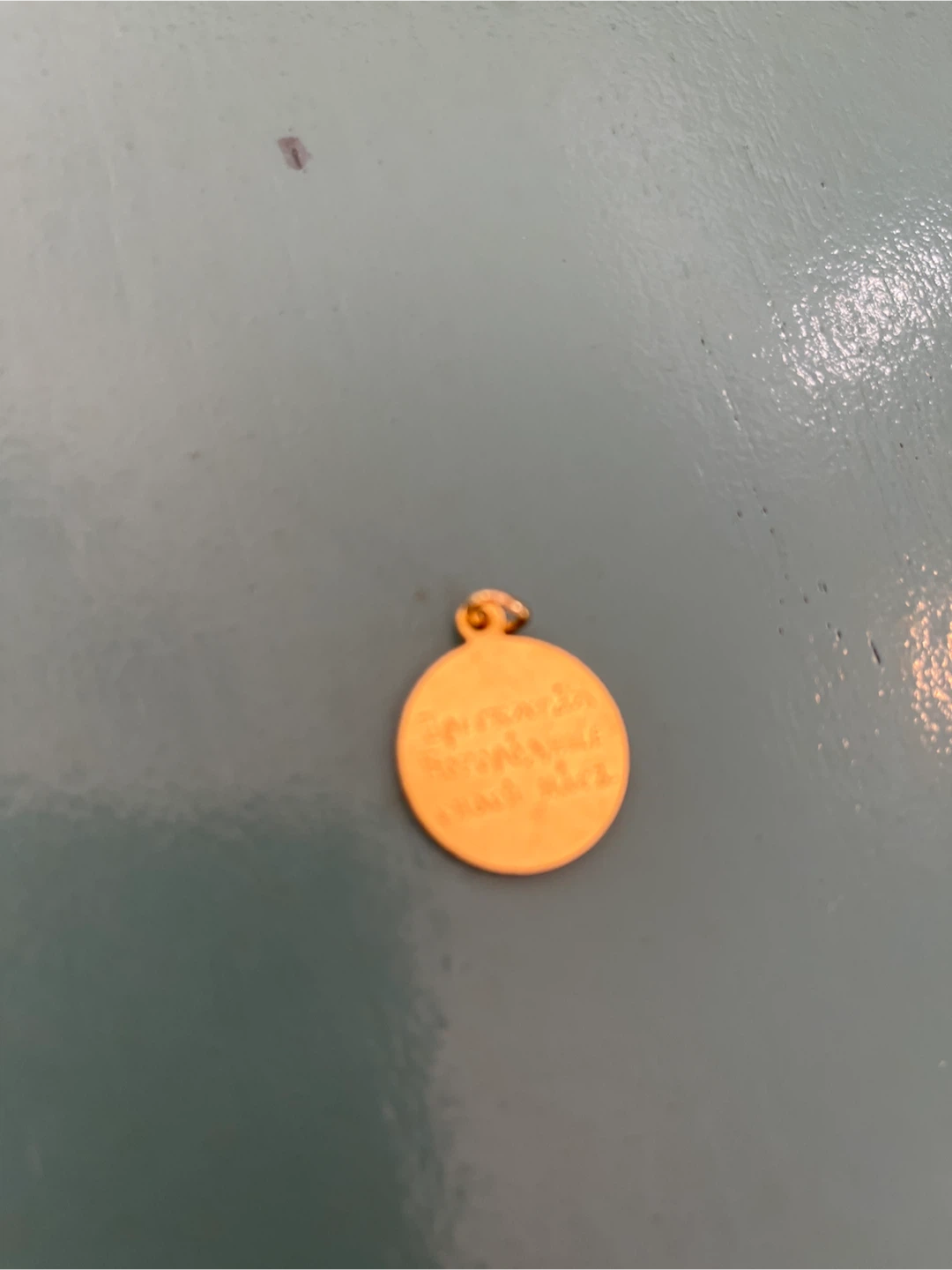 Gold Tone Round Religious Medal Pendant