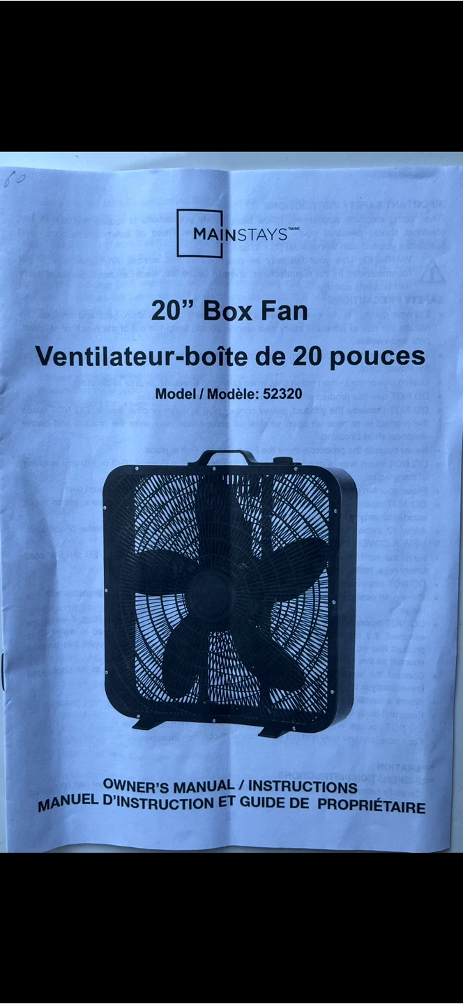 Mainstays 20" Box Fan