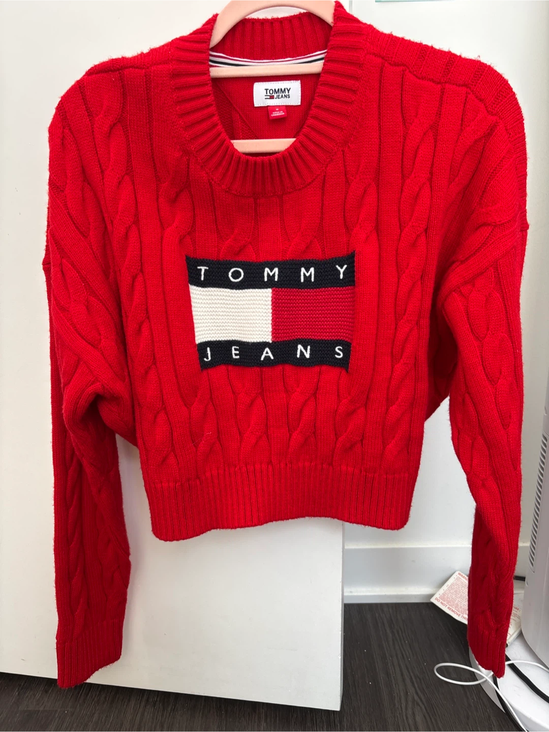 Tommy Jeans Red Cable Knit Sweater (Cropped) Size M