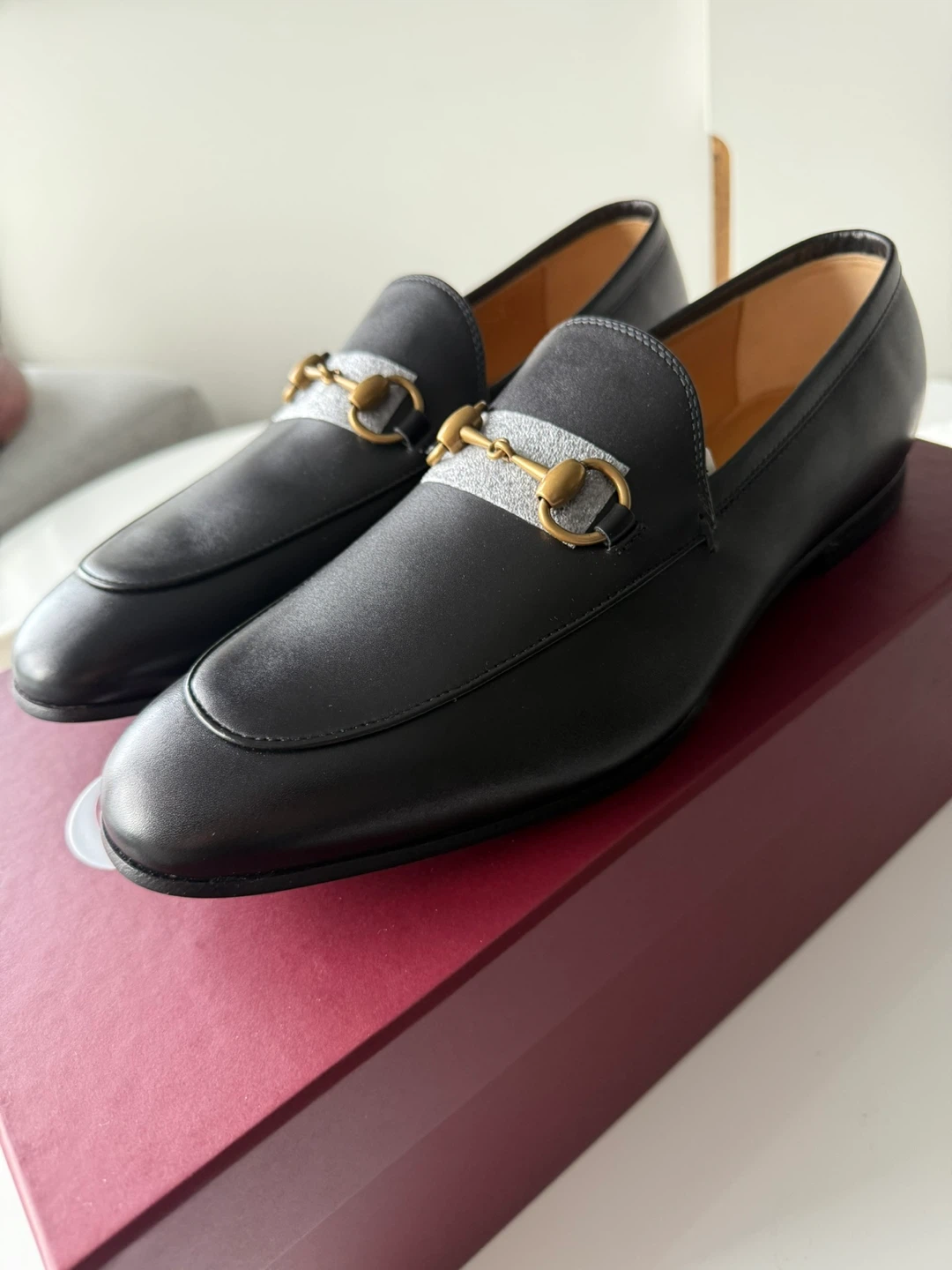 Gucci Black Leather Horsebit Loafers Size 8