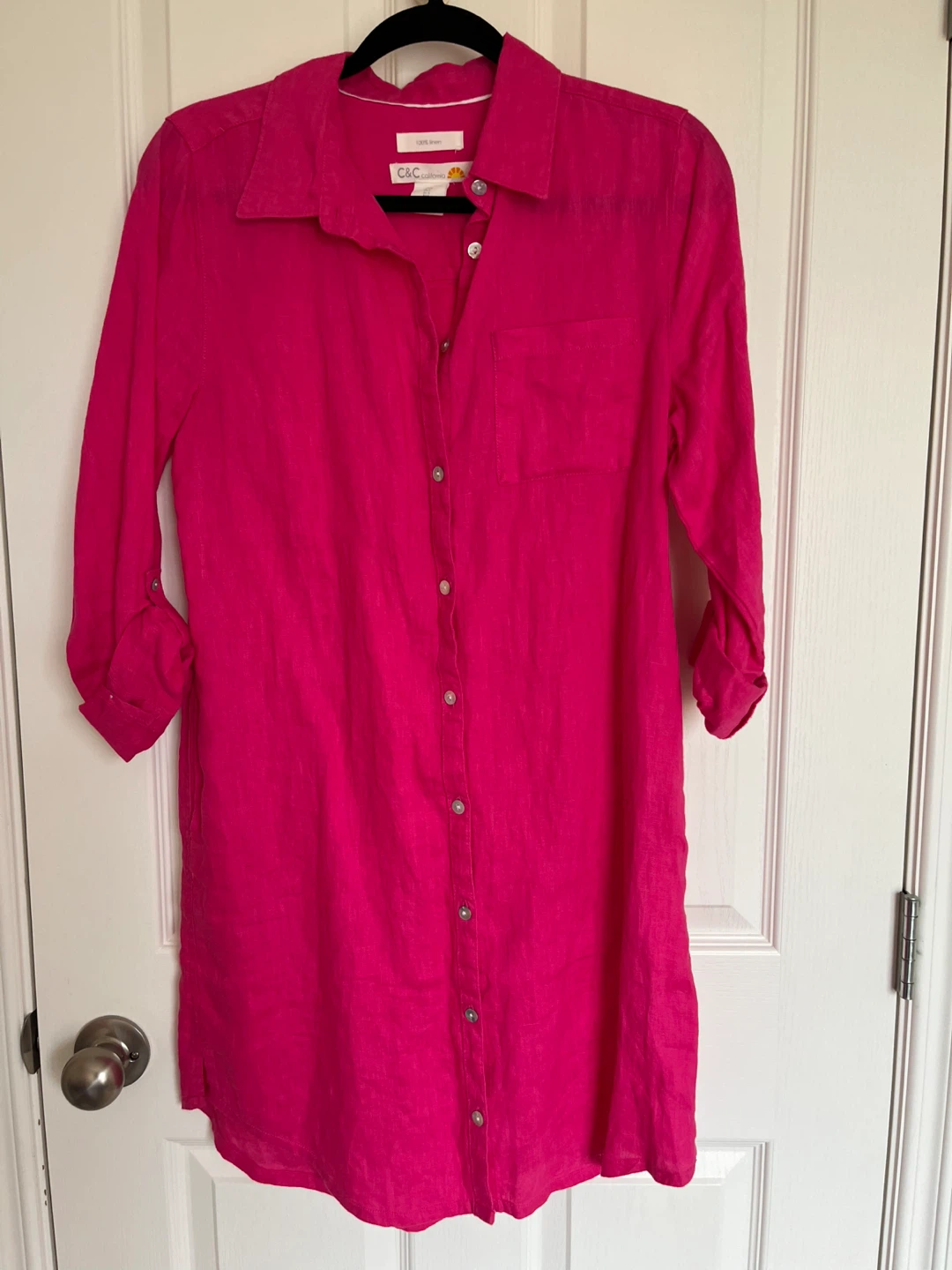 C&C California Pink Linen Shirt Dress