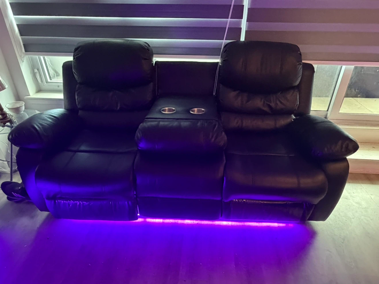 Black Faux Leather Recliner Sofa with Cup Holders - photo 2