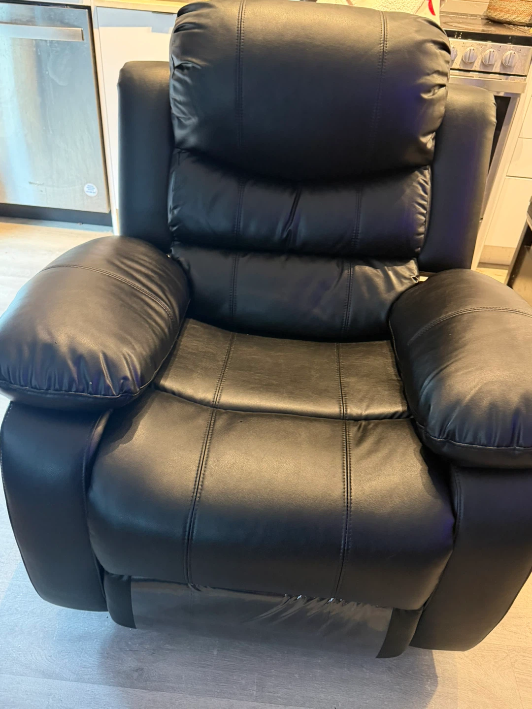 Black Faux Leather Recliner Sofa with Cup Holders - photo 4