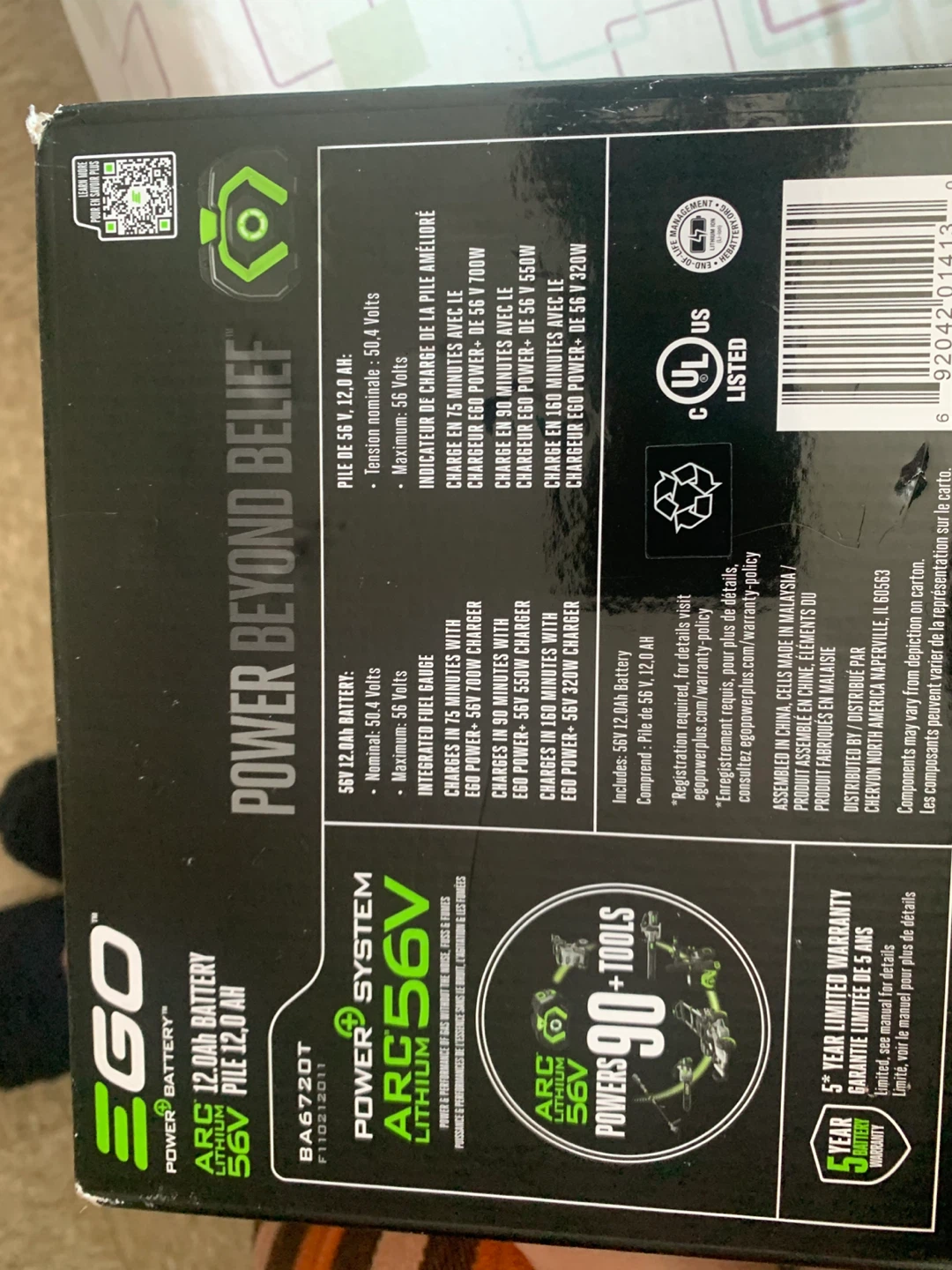 EGO 56V ARC Lithium 12.0Ah Battery BA6720T - photo 2
