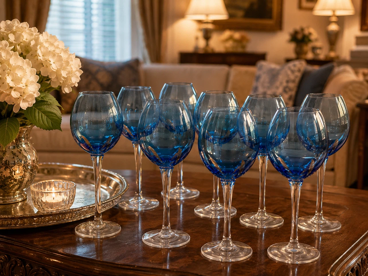 Set of 8 Blue Wine Glasses