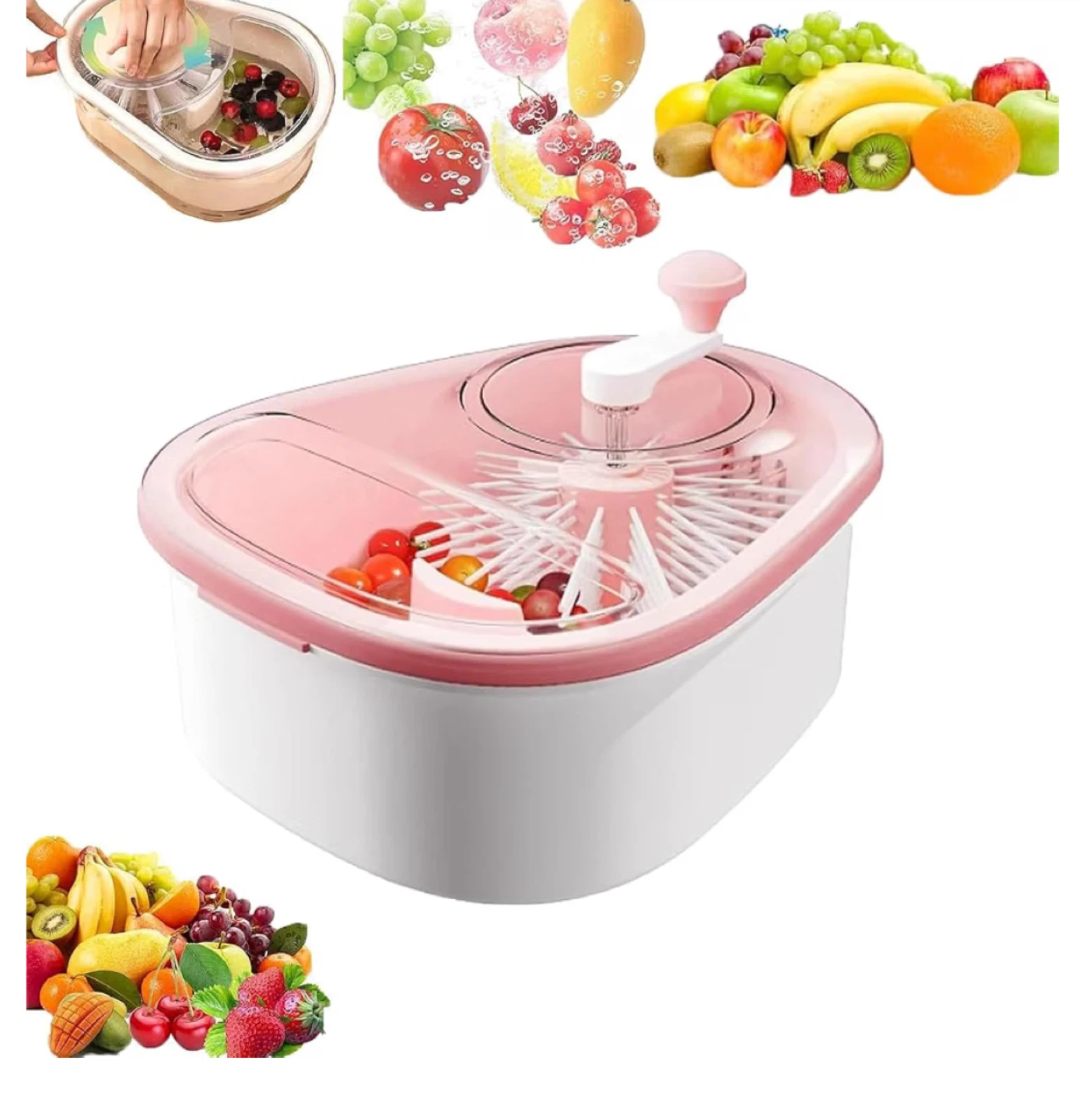 Pink Rotary Fruit & Vegetable Washer Spinner