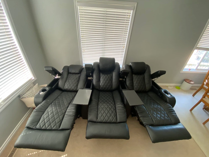 Black Leather Recliner Couch with Mini Tables - photo 2