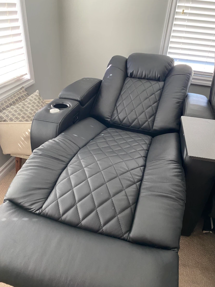 Black Leather Recliner Couch with Mini Tables - photo 3