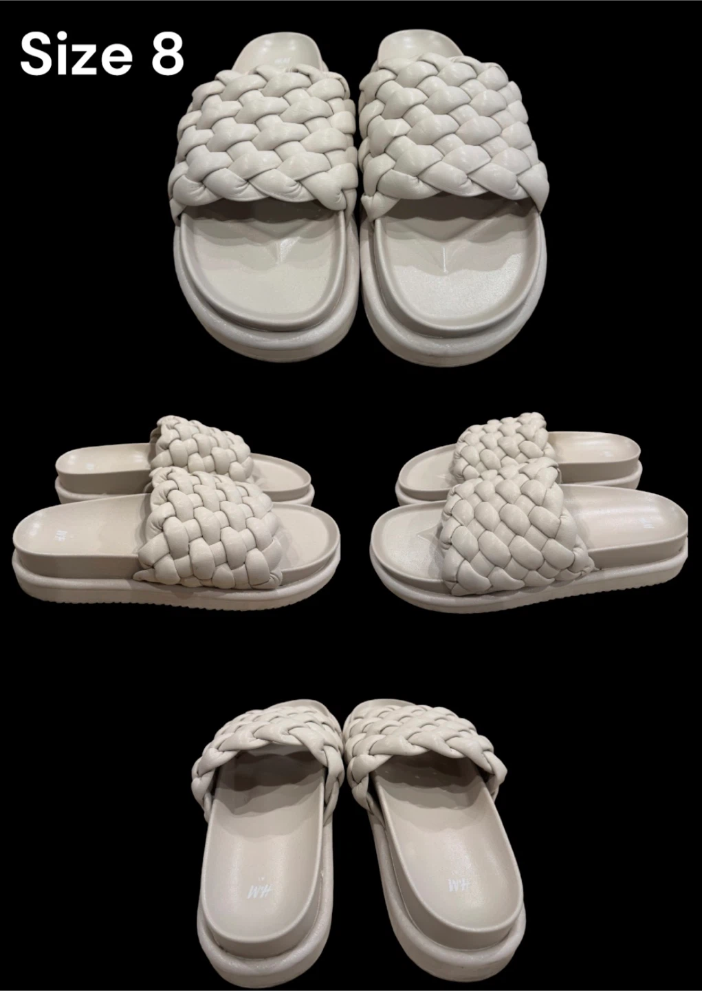H&M Women's Beige Woven Platform Slides Size 8