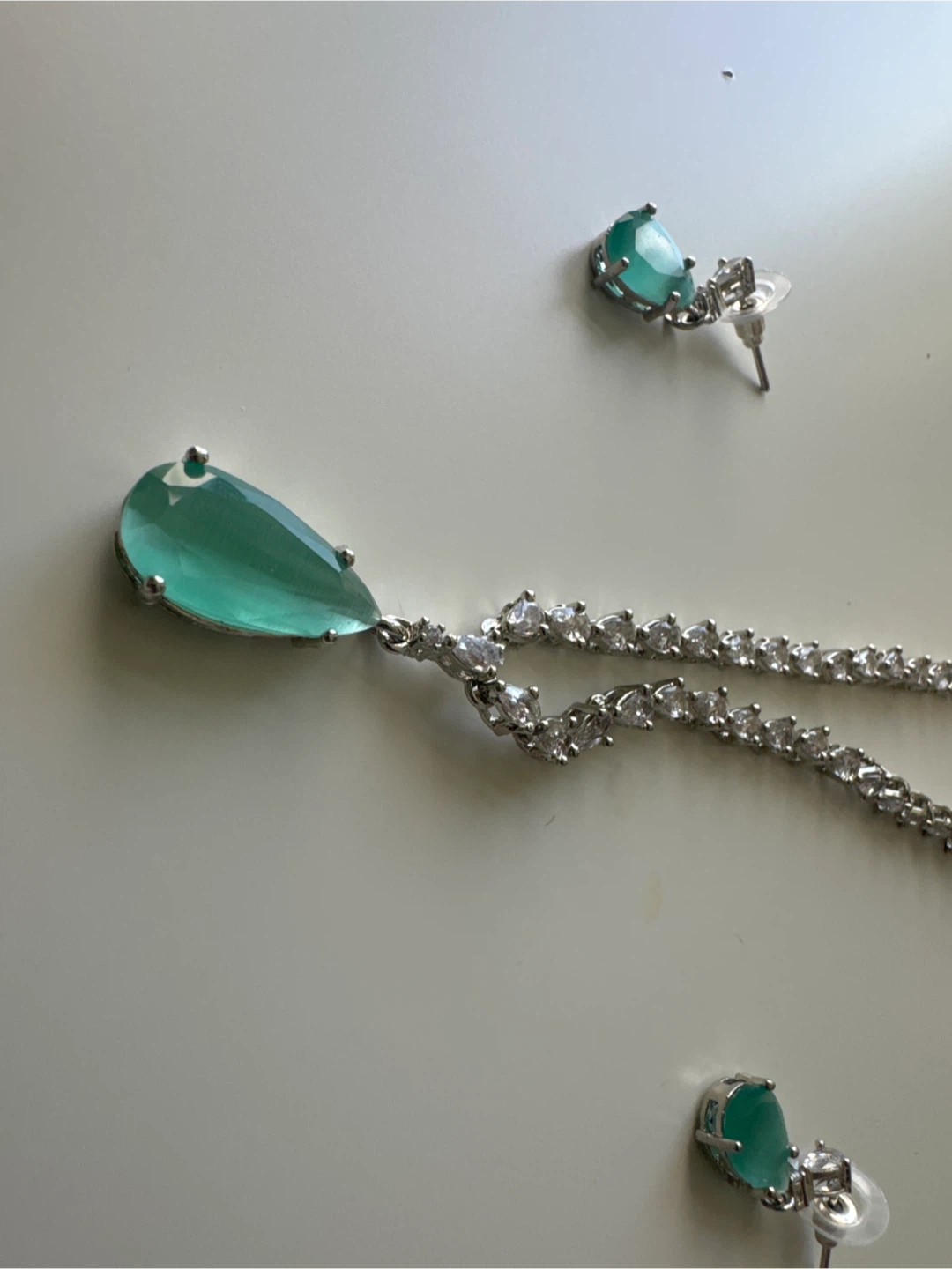 Teardrop Gemstone Necklace and Earrings Set - photo 2