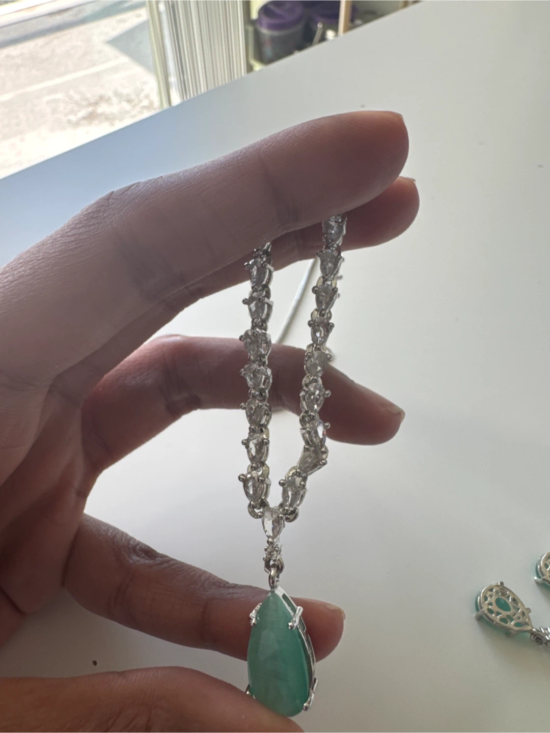 Teardrop Gemstone Necklace and Earrings Set - photo 4