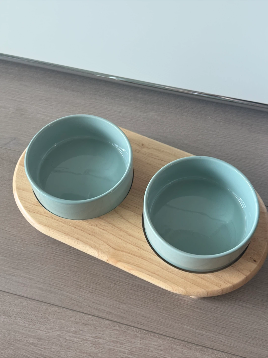 Ceramic Pet Bowls on Wooden Stand