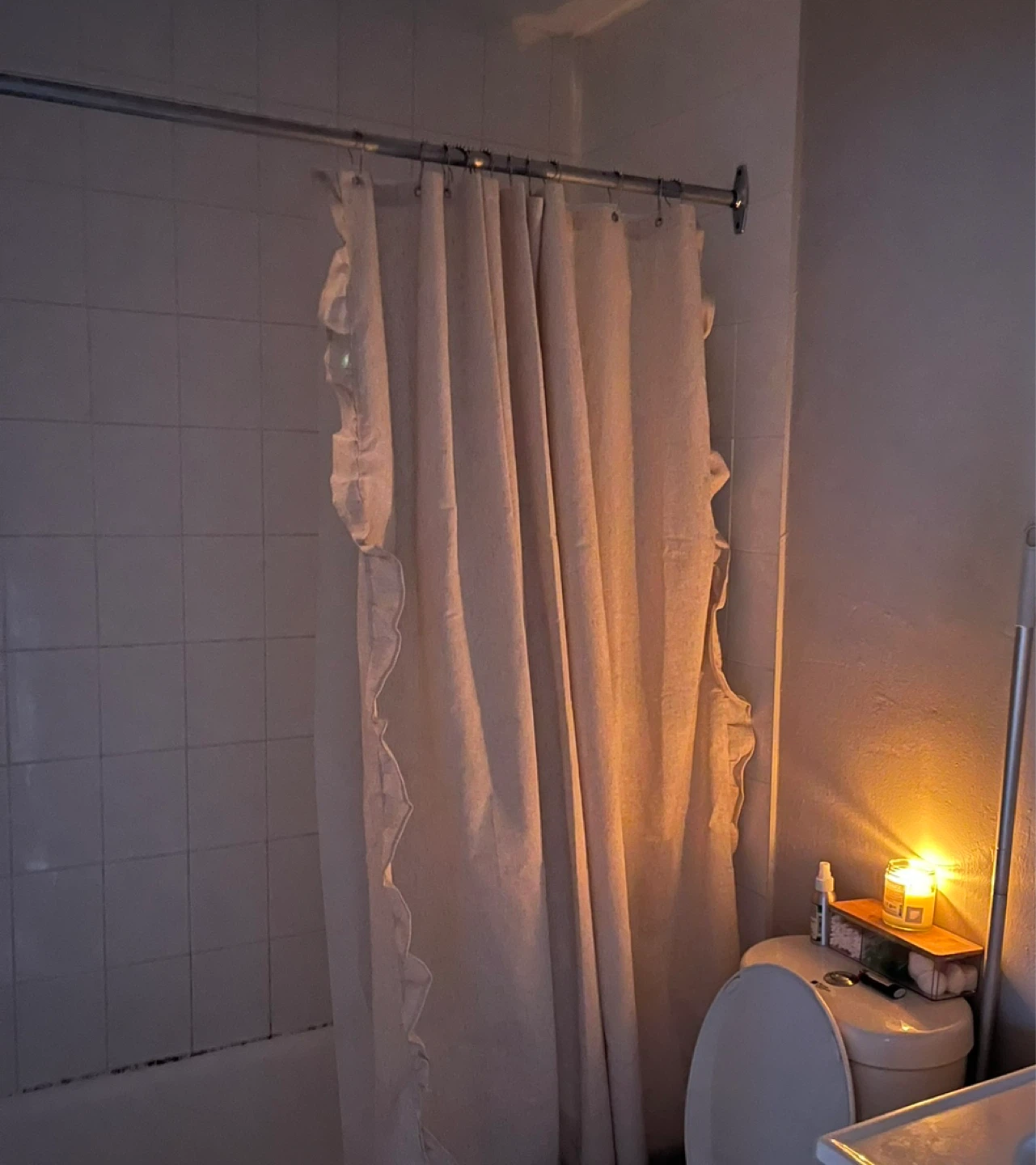 Cream Ruffled Shower Curtain