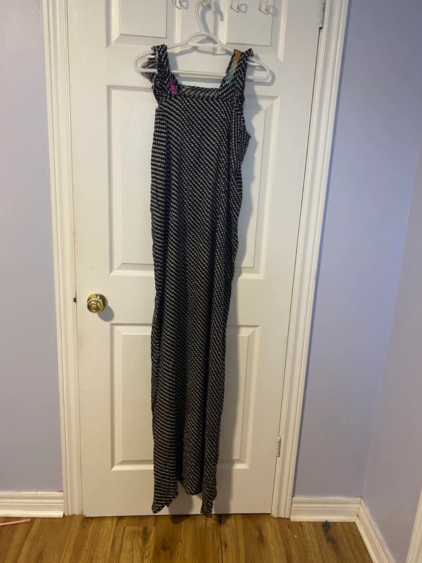 Black and White Pattern Maxi Dress with Rainbow Straps