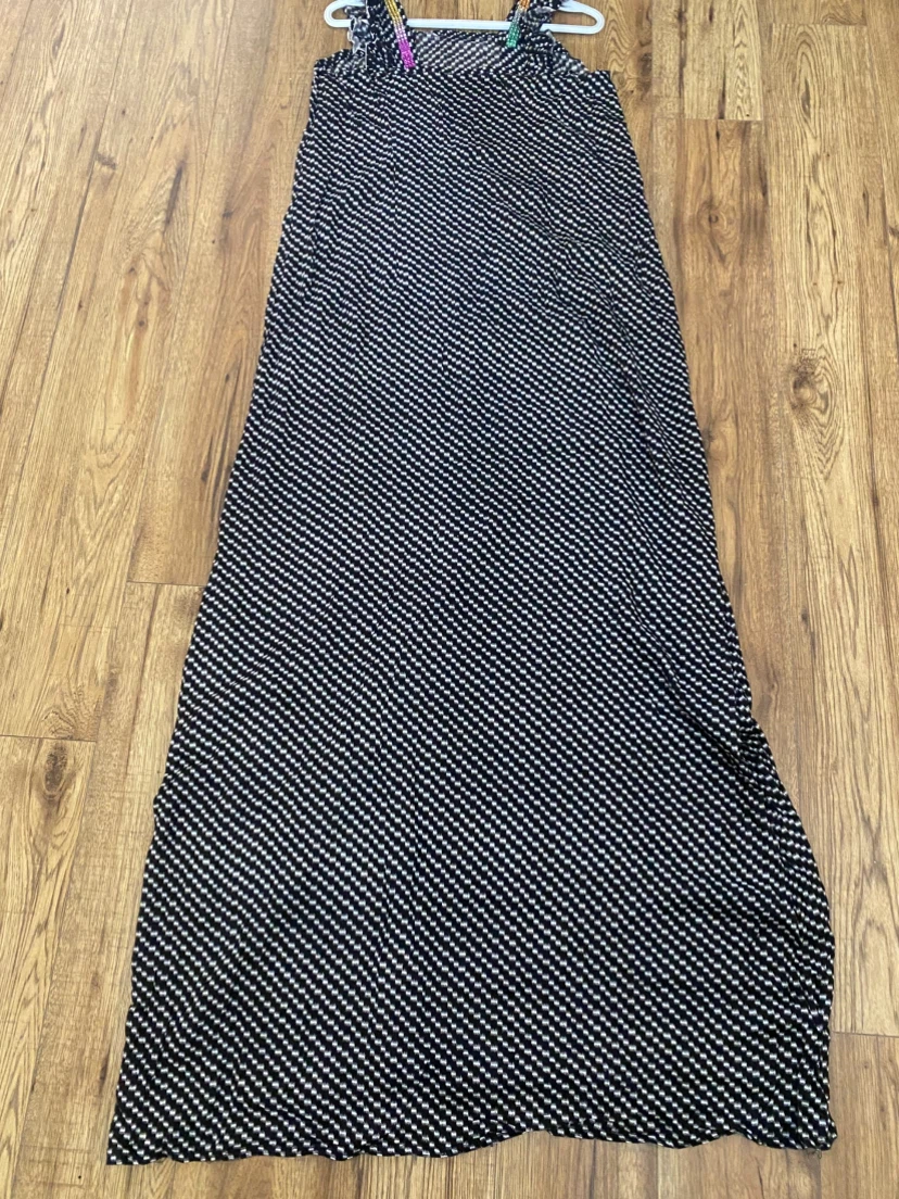 Black and White Pattern Maxi Dress with Rainbow Straps - photo 2
