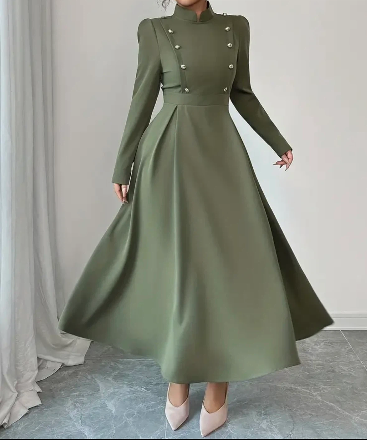 Olive Green Button-Up Maxi Dress