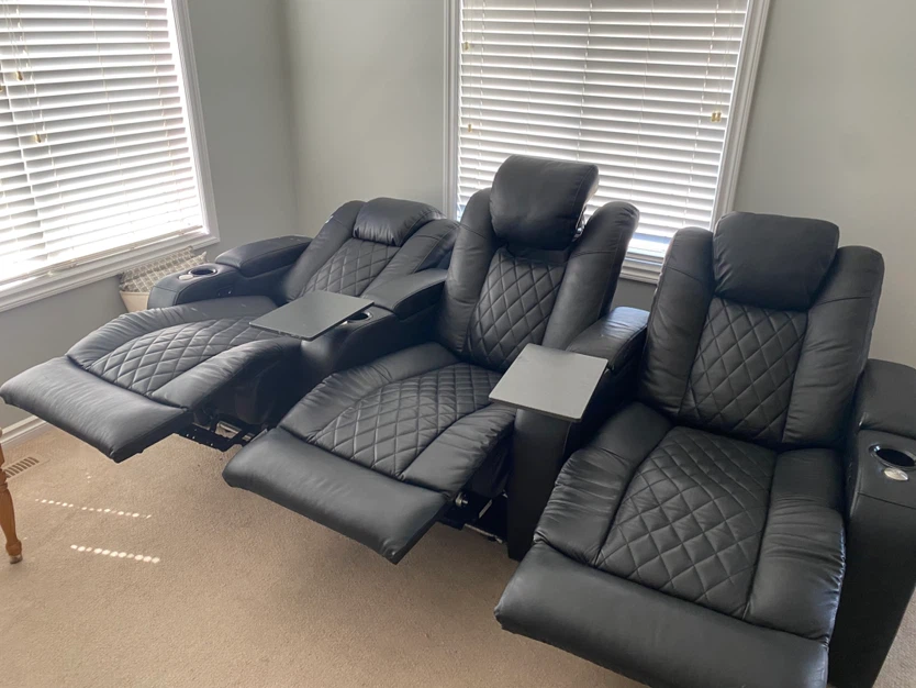 Black Leather Recliner Couch with Mini Tables