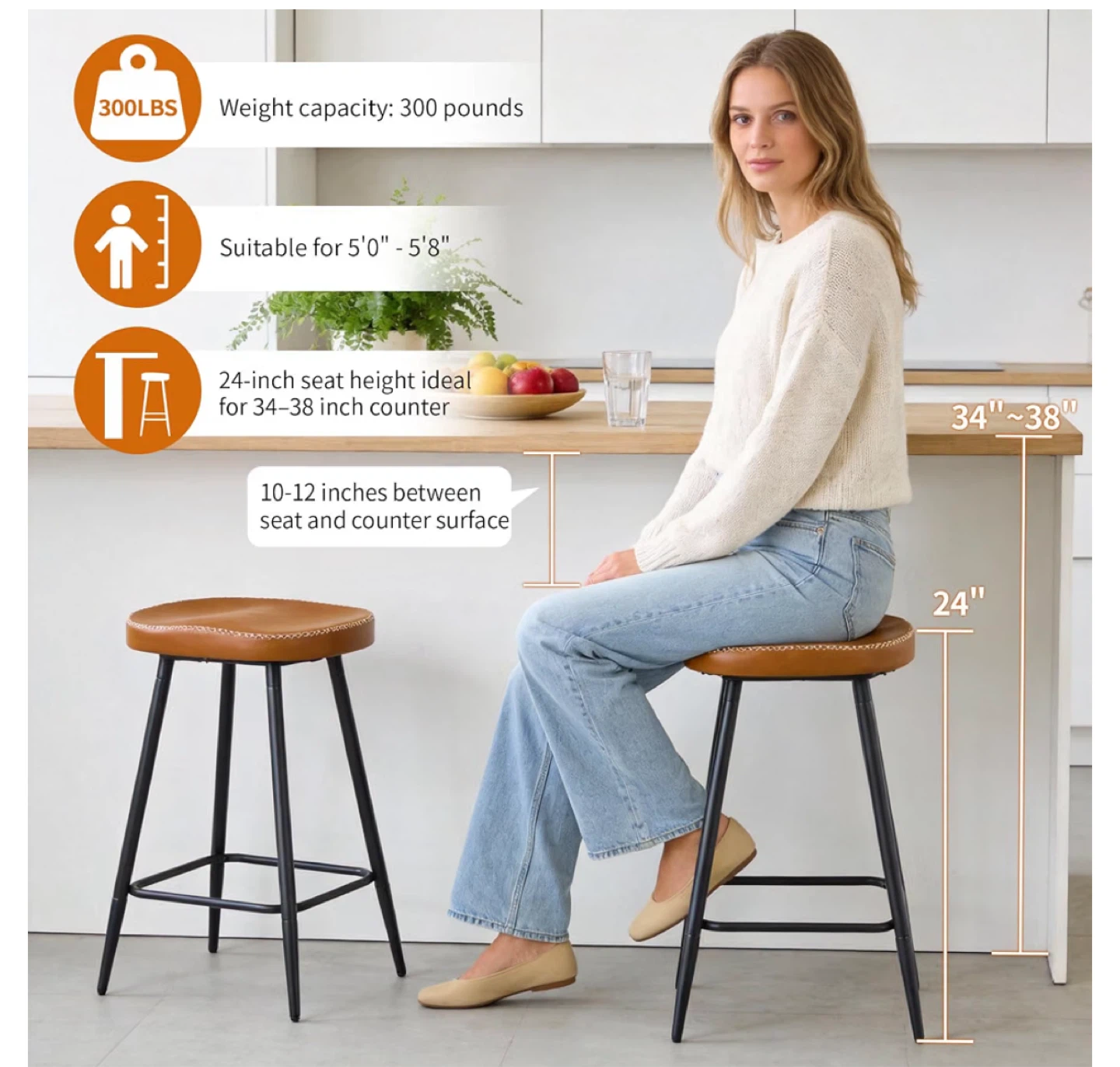 Saddle Seat Bar Stools - Set of 2 - photo 3