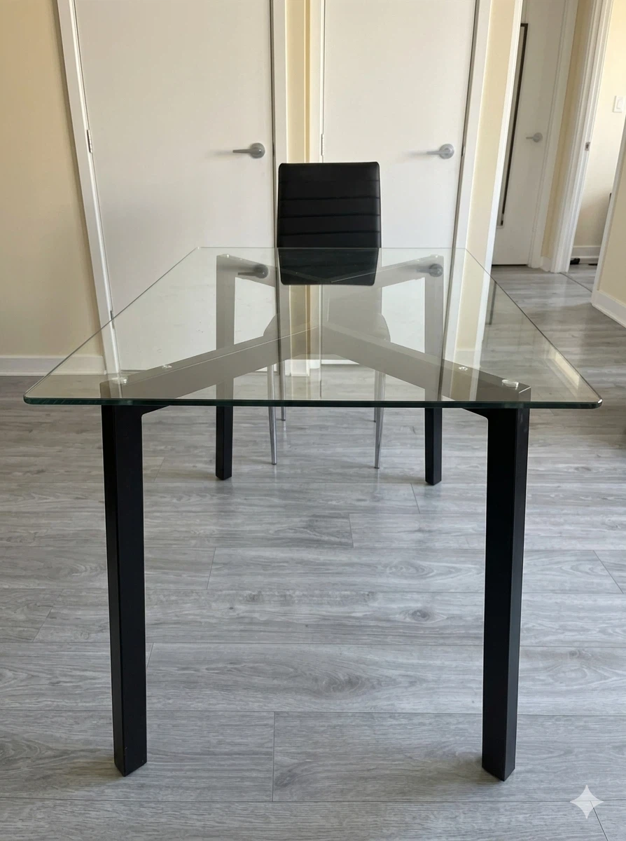 Glass Top Dining Table with Black Metal Legs