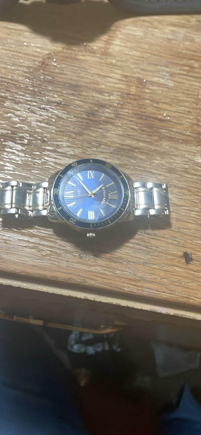 Men's Stainless Steel Watch with Blue Dial