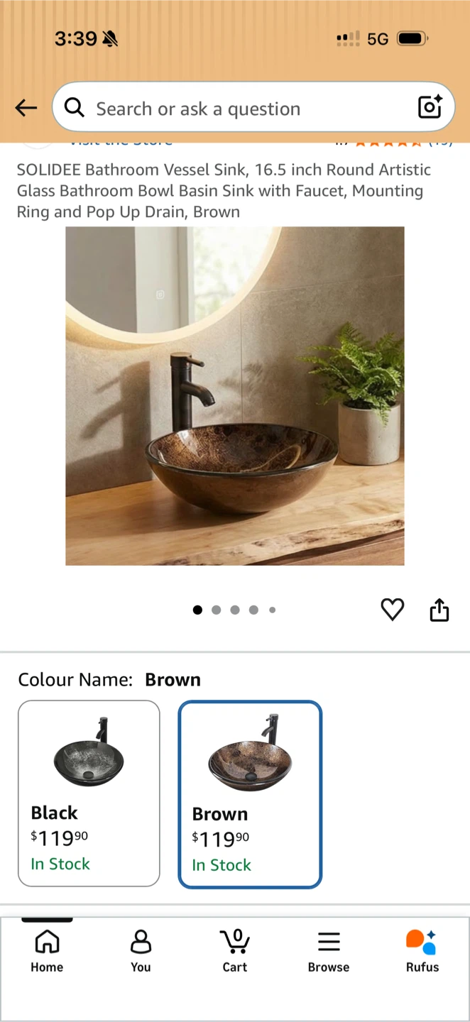 SOLIDEE 16.5 inch Round Vessel Sink - Brown