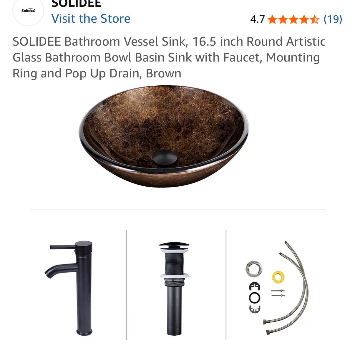 SOLIDEE 16.5 inch Round Vessel Sink - Brown - photo 2