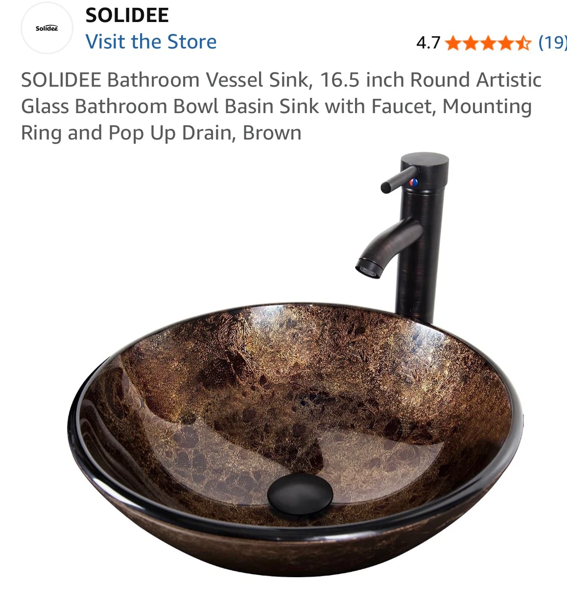 SOLIDEE 16.5 inch Round Vessel Sink - Brown - photo 3