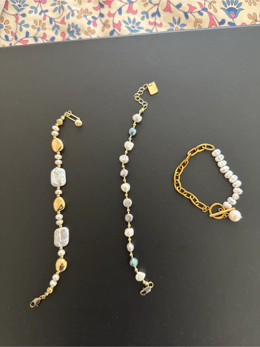 3 Pearl and Gold Tone Bracelets