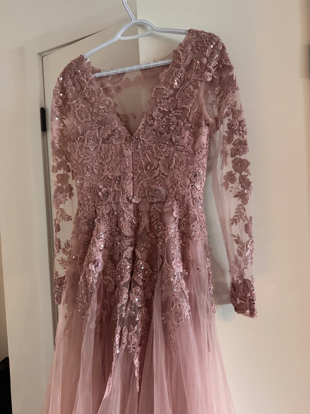 Pink Formal Gown with Intricate Floral Embellishments