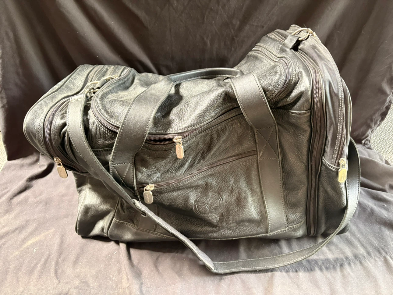 Roots Black Leather Duffle Bag