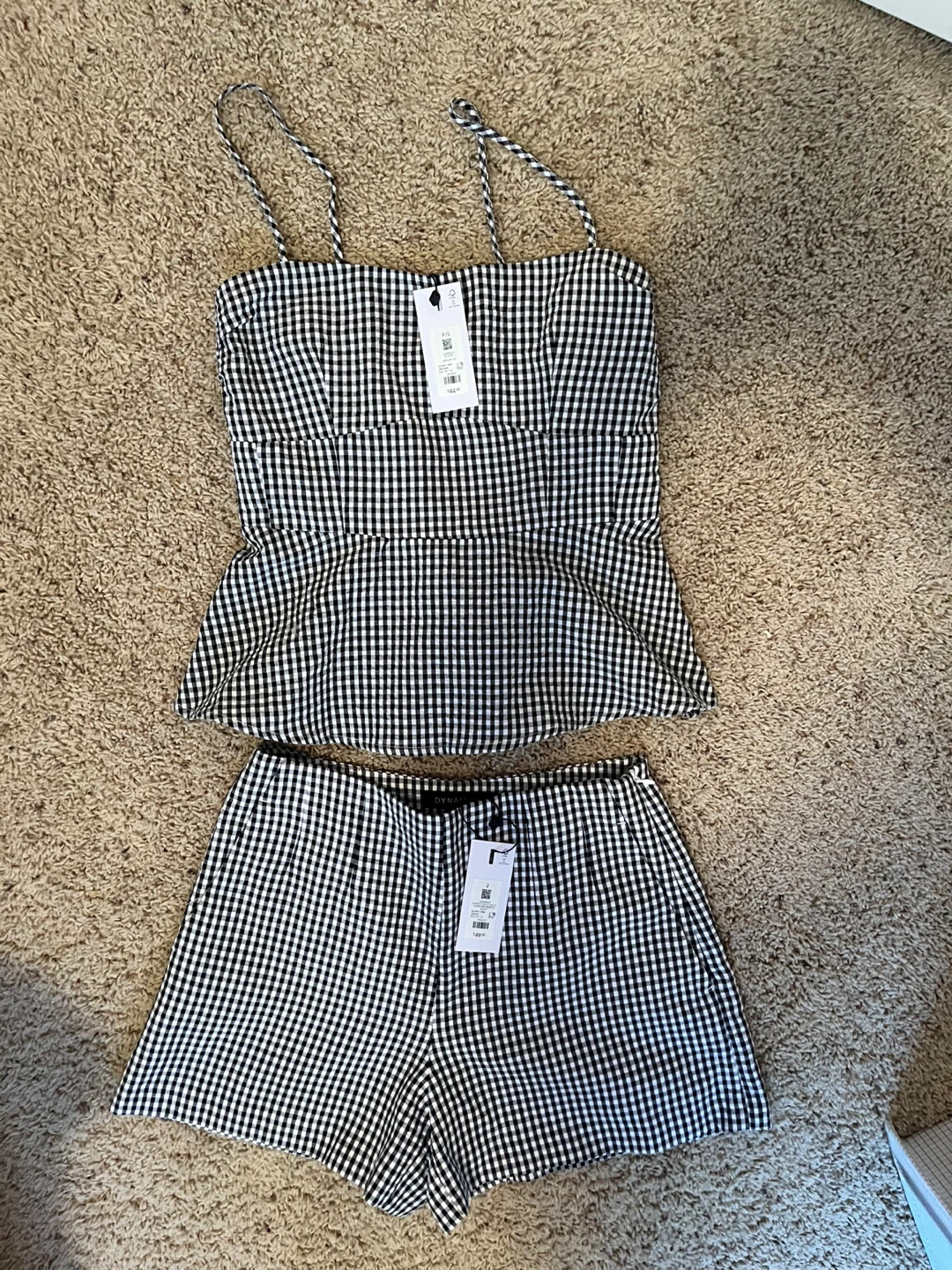 Dynamite Gingham Peplum Top & Shorts Set