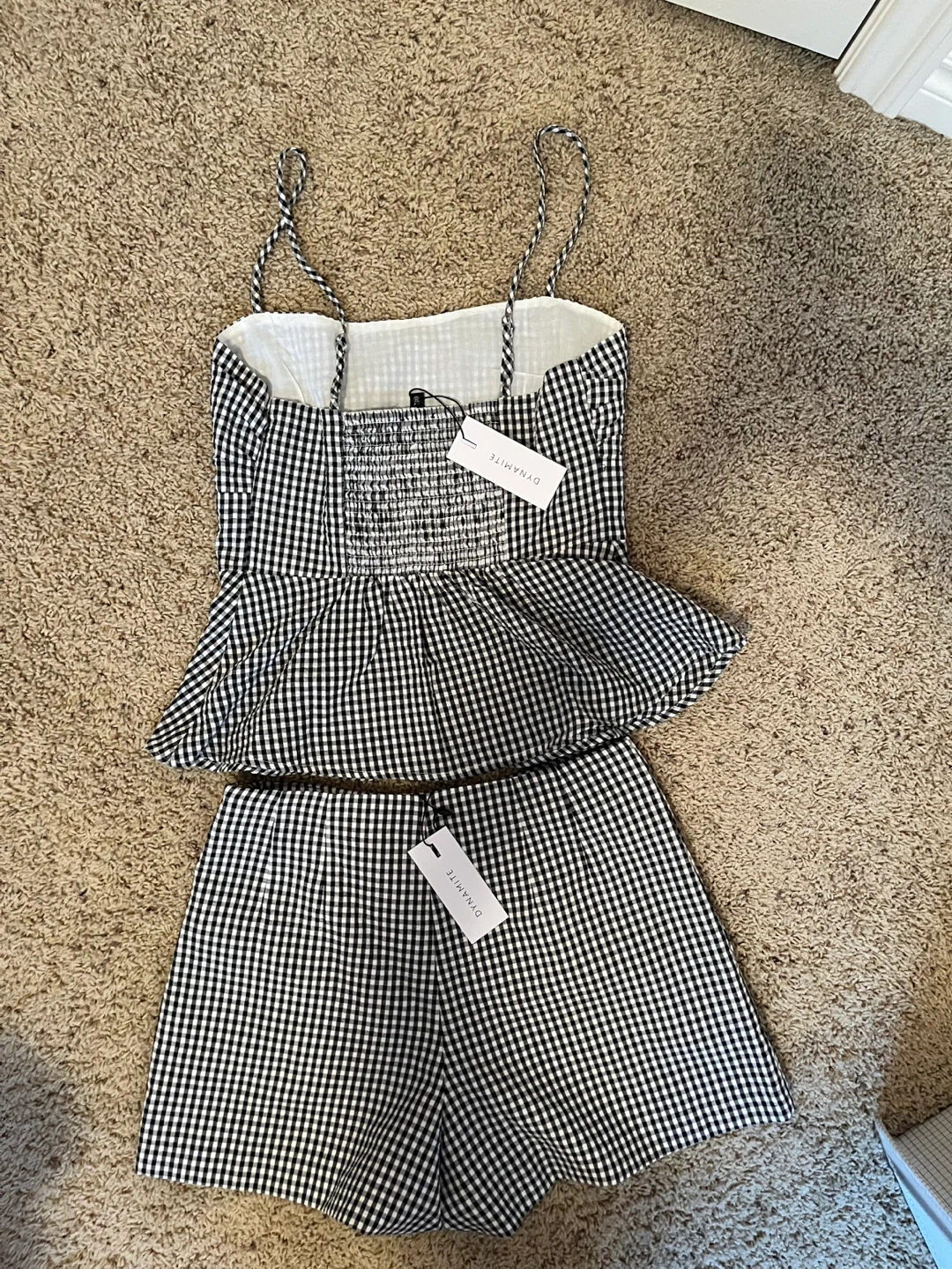 Dynamite Gingham Peplum Top & Shorts Set - photo 2