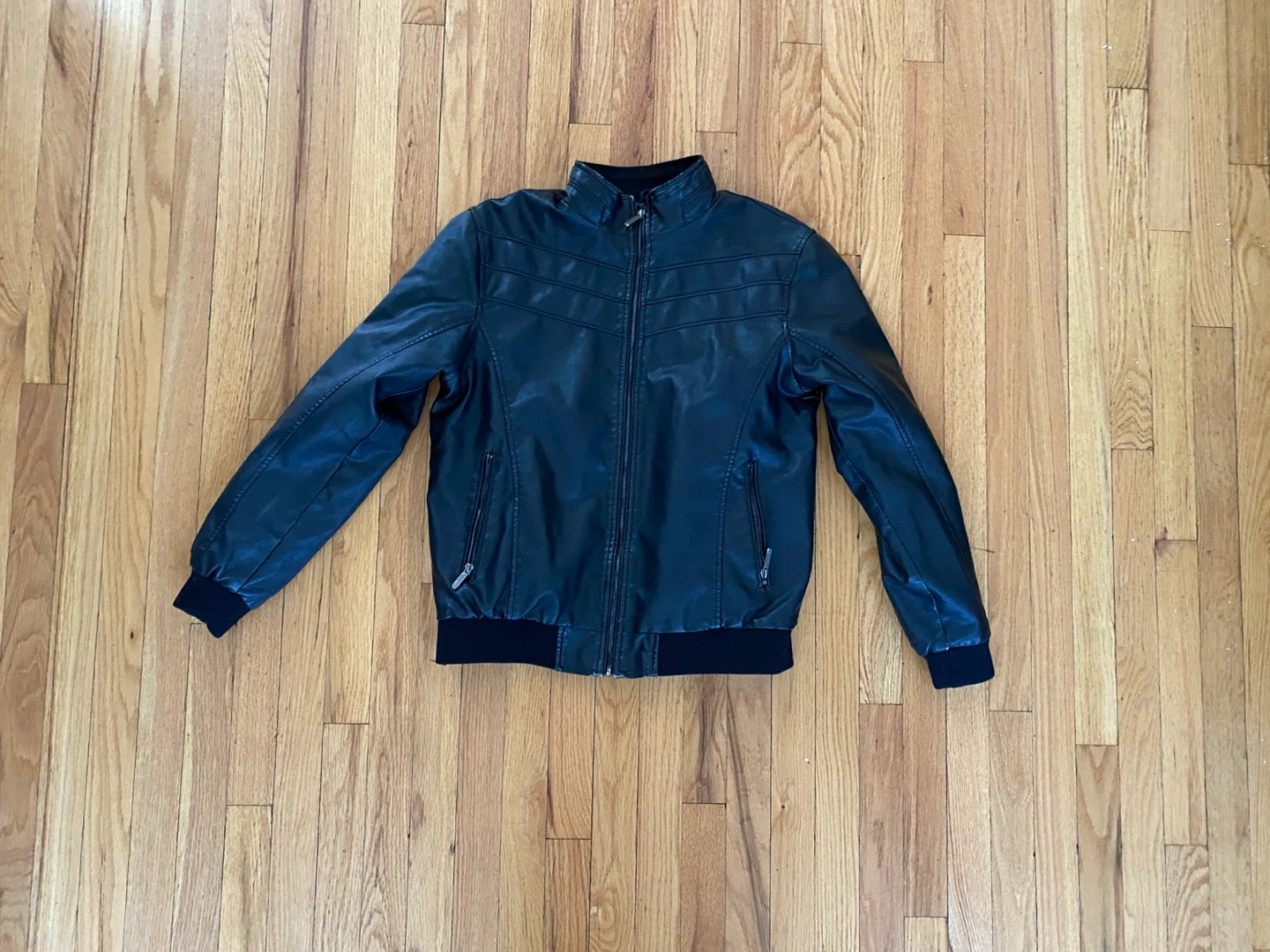 Black Faux Leather Bomber Jacket