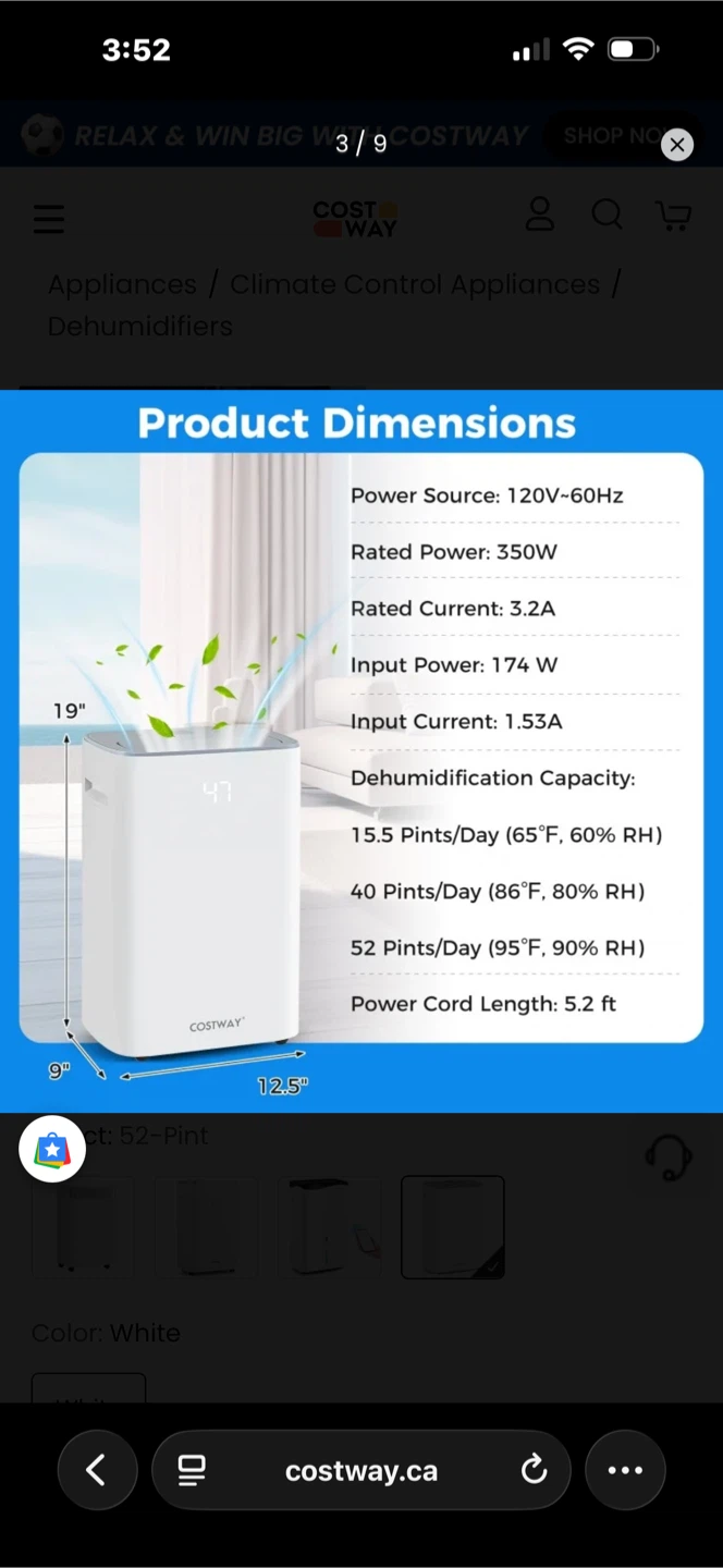 Costway ES10328US-WH Dehumidifier - photo 4
