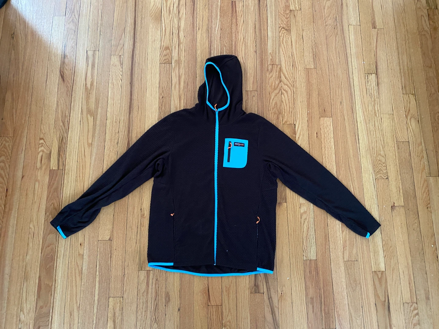 Black Fleece Hooded Jacket with Blue Accents