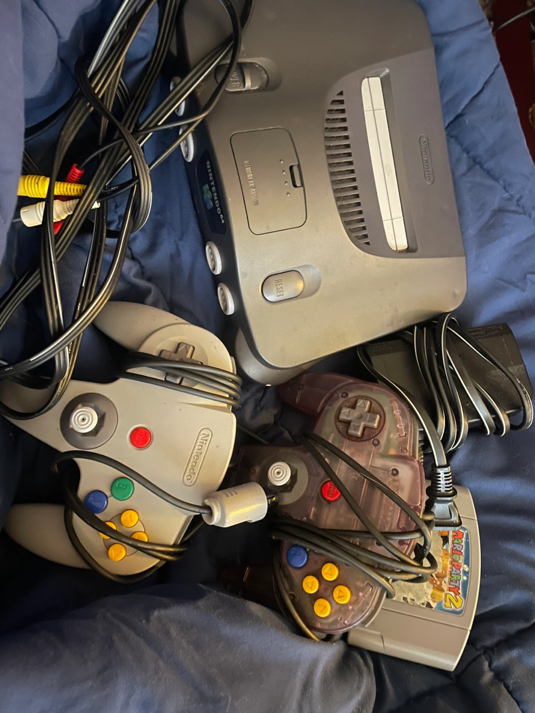 Nintendo 64 Console with 2 Controllers, memory card, & game