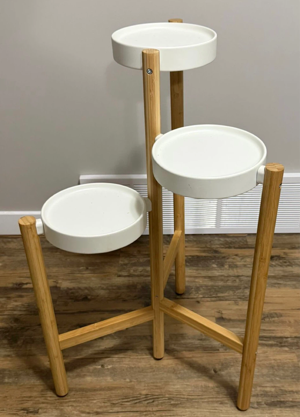 White and Bamboo 3-Tier Plant Stand