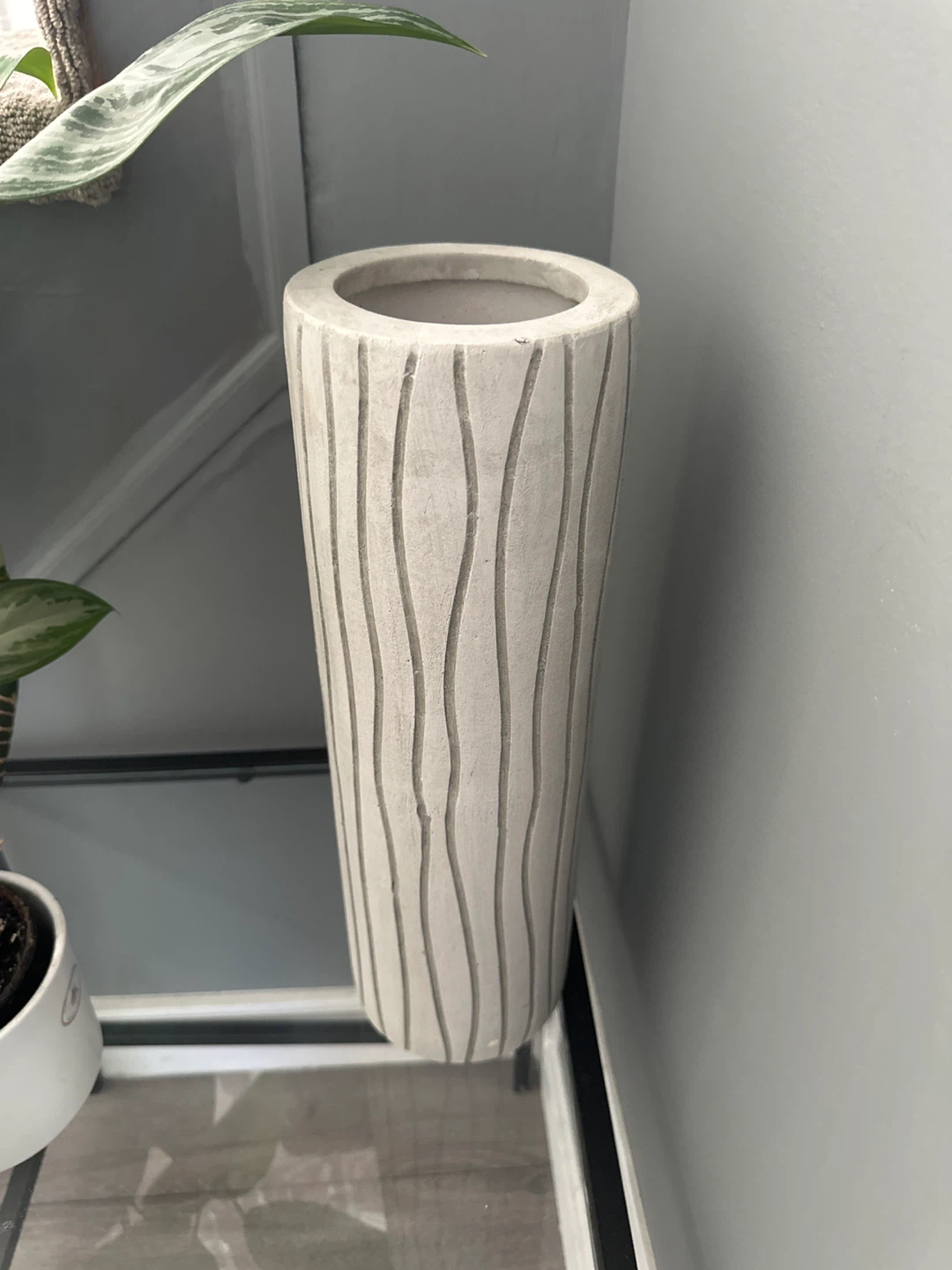 Concrete Cylinder Vase with Vertical Lines